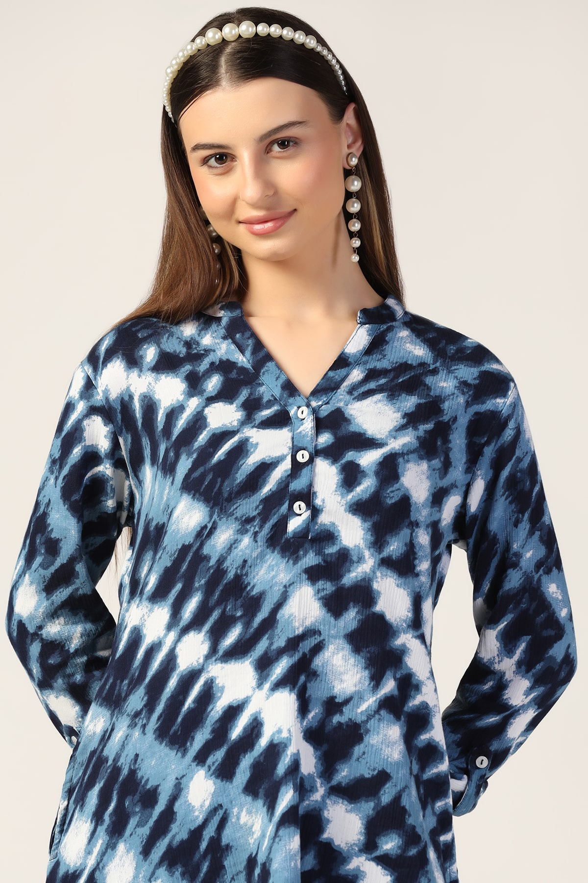 Printed Blue Co Ords Women Tunic