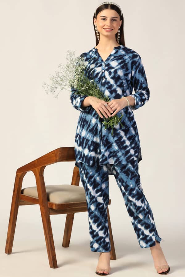 Printed Blue Co Ords Women Tunic