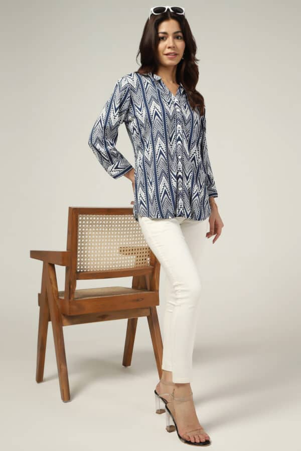 Blue And White Ladies Rayon Shirts