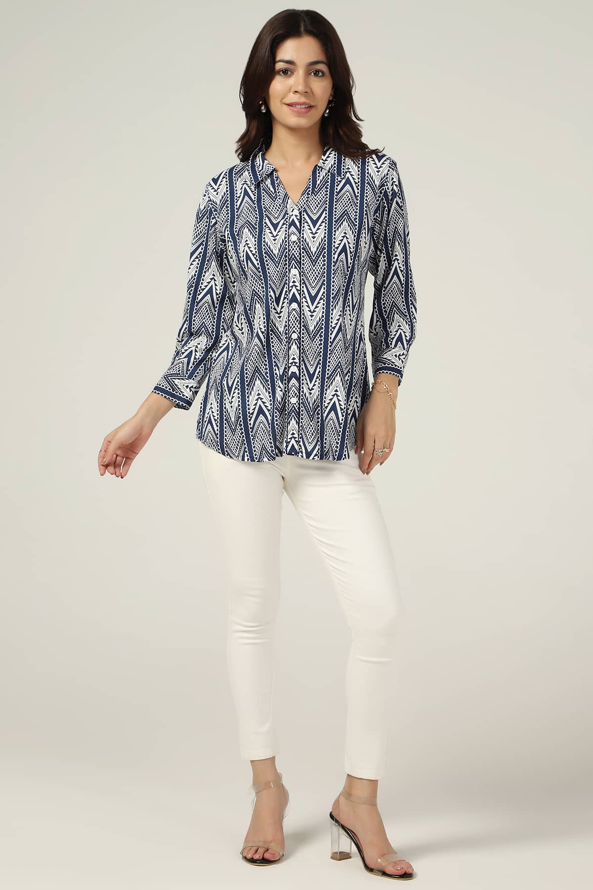 Blue And White Ladies Rayon Shirts