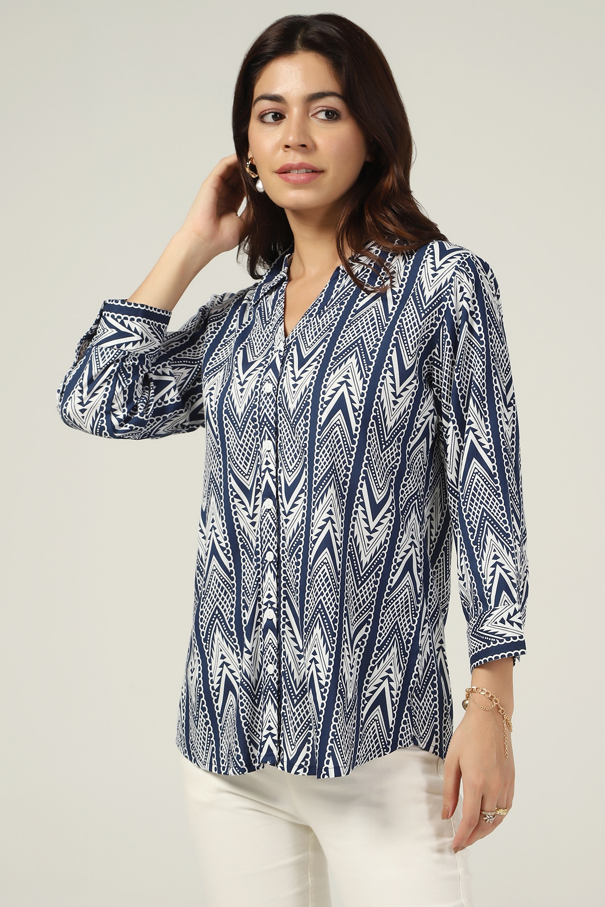 Blue And White Ladies Rayon Shirts