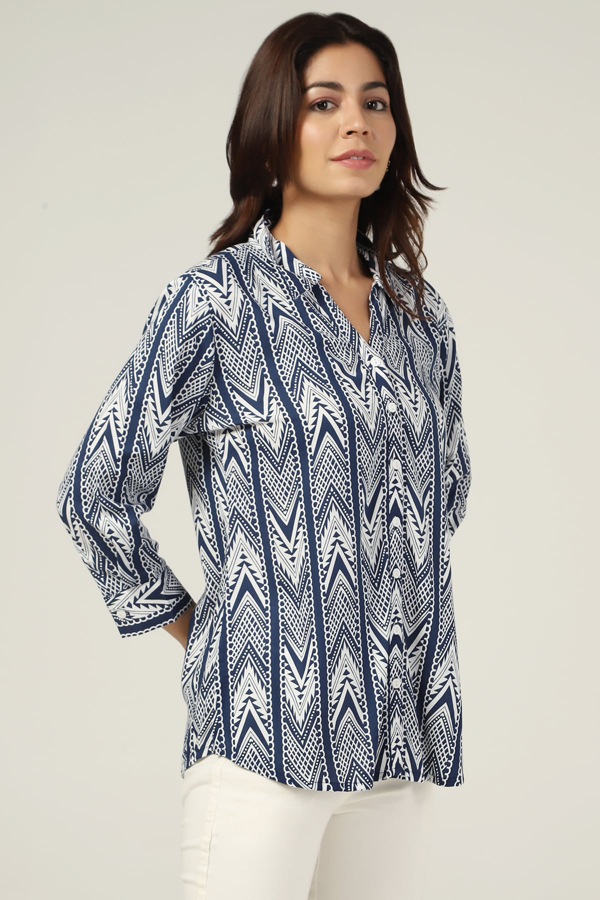 Blue And White Ladies Rayon Shirts