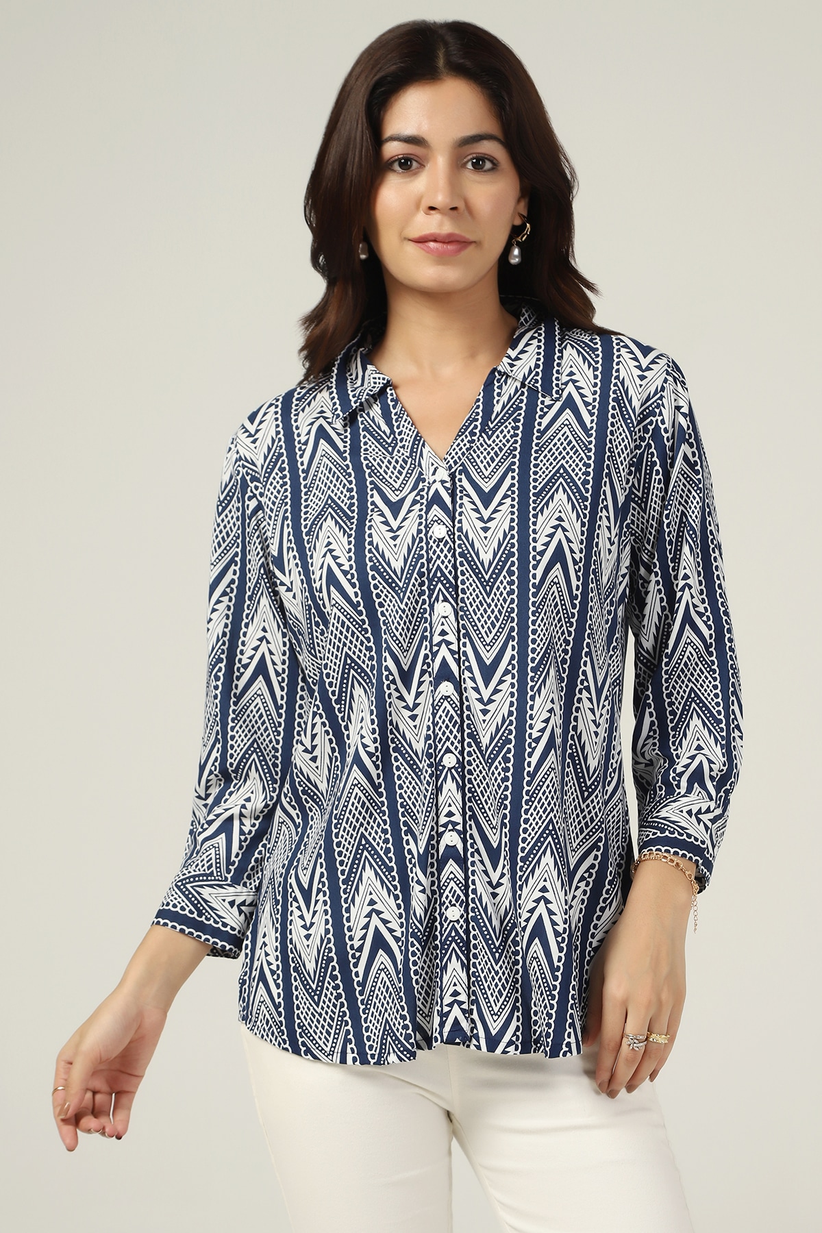 Blue And White Ladies Rayon Shirts