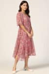 Coral Red Printed V Neck Dresses For Women