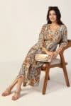 Grey Printed V Neck Dresses For Women