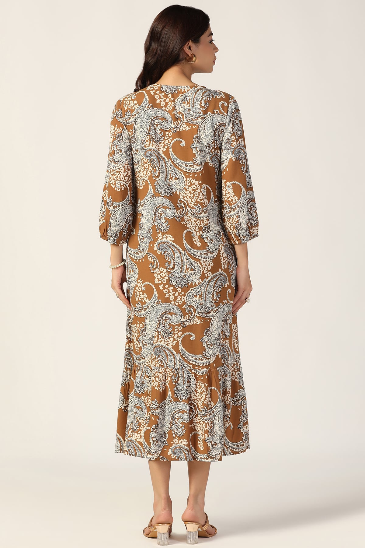 Grey Printed V Neck Dresses For Women