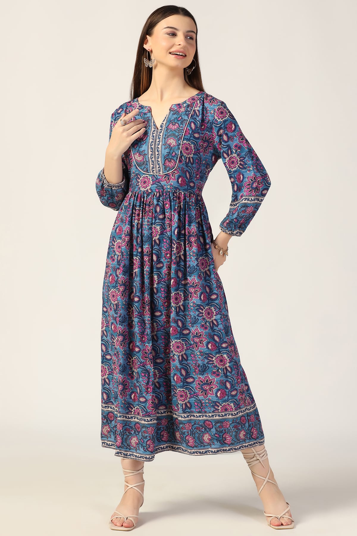 Blue Printed Dress Women