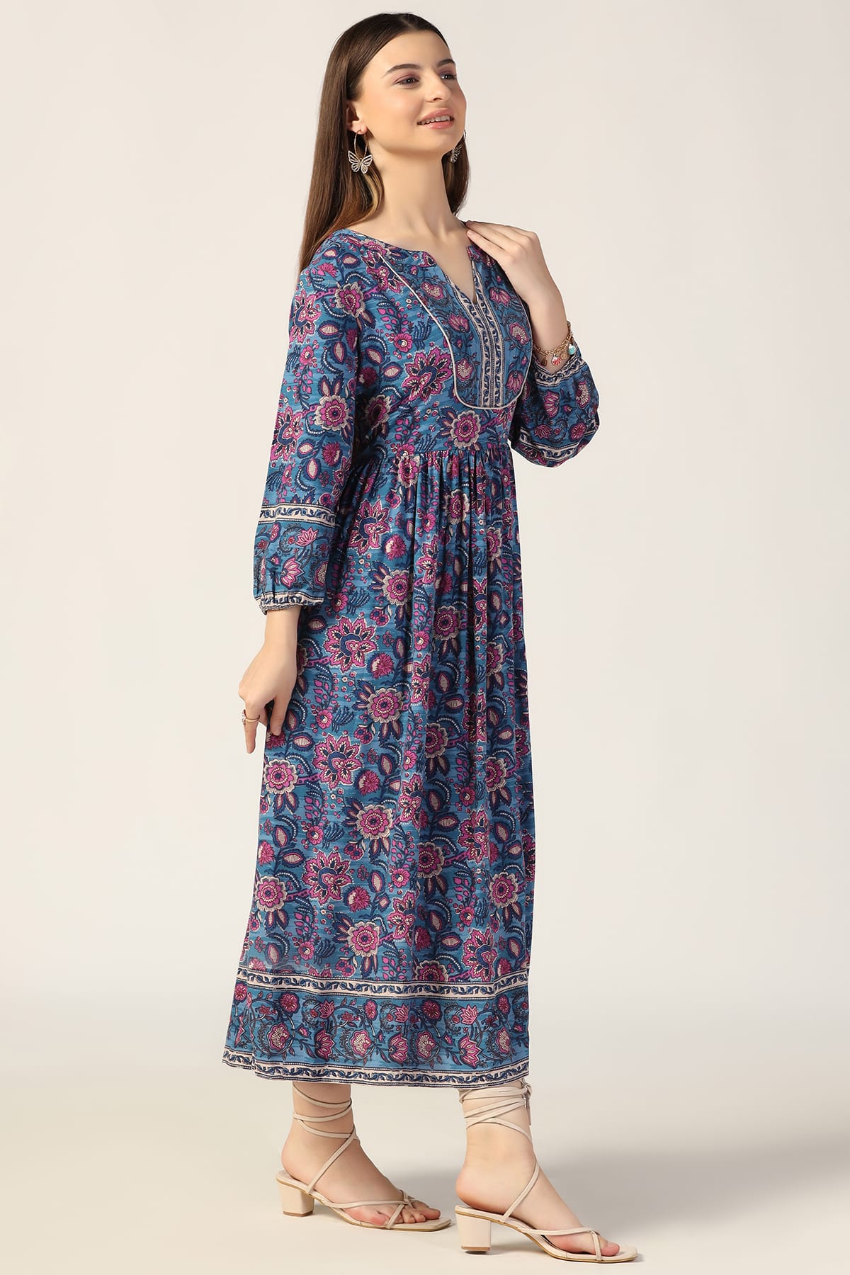 Blue Printed Dress Women