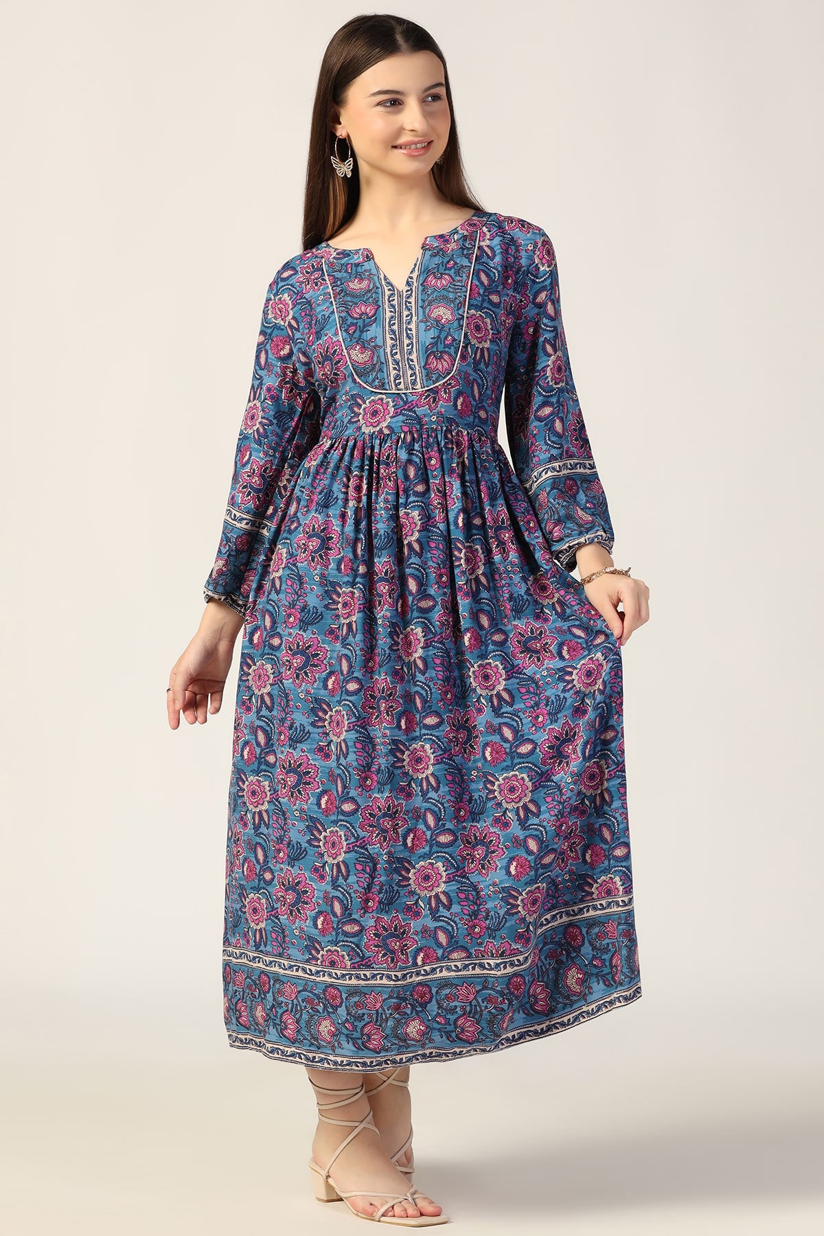 Blue Printed Dress Women