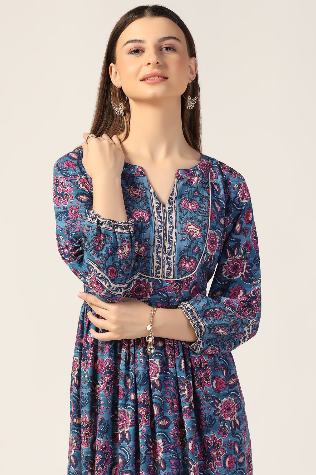 Blue Printed Dress Women