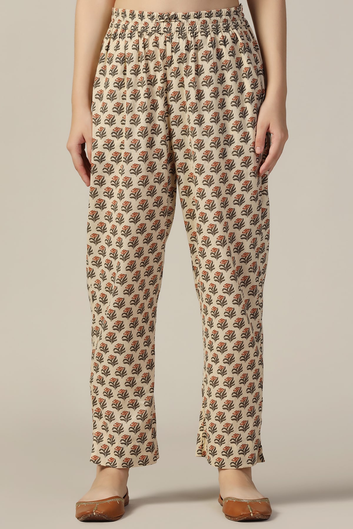 Beige Printed Palazzo Pants For Women