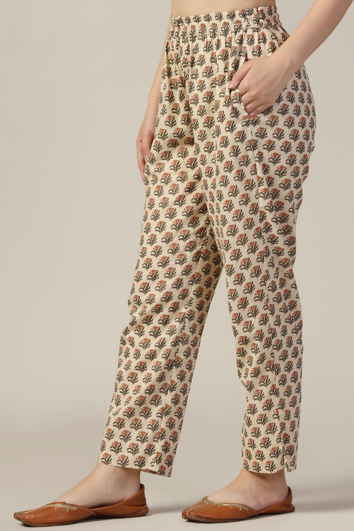 Beige Printed Palazzo Pants For Women