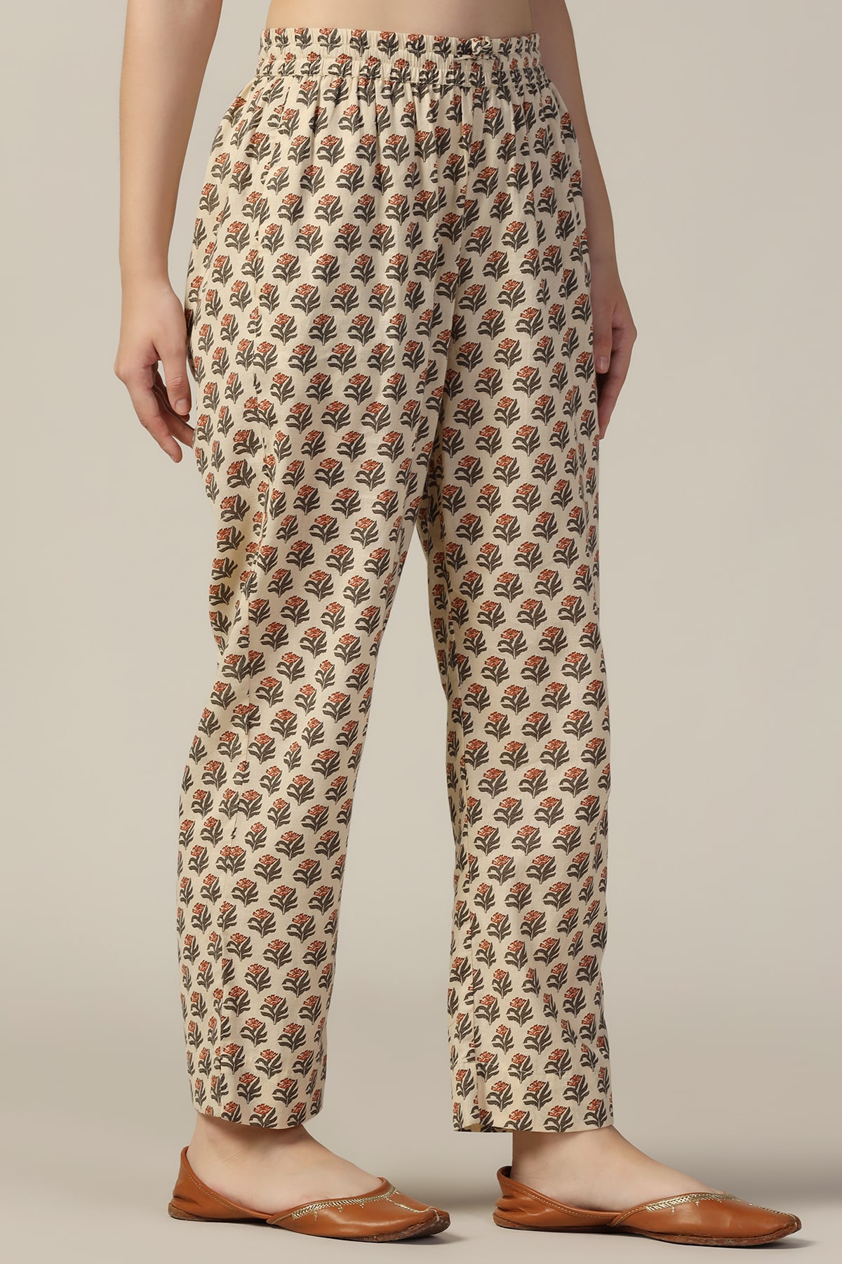 Beige Printed Palazzo Pants For Women