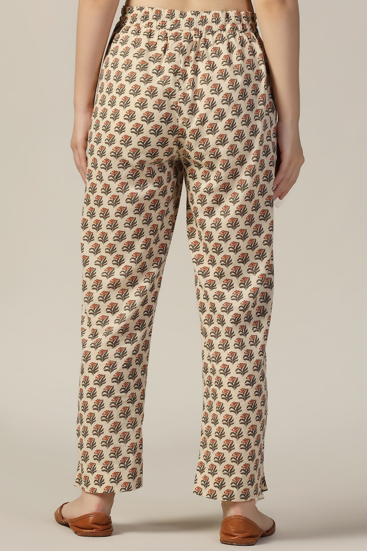 Beige Printed Palazzo Pants For Women