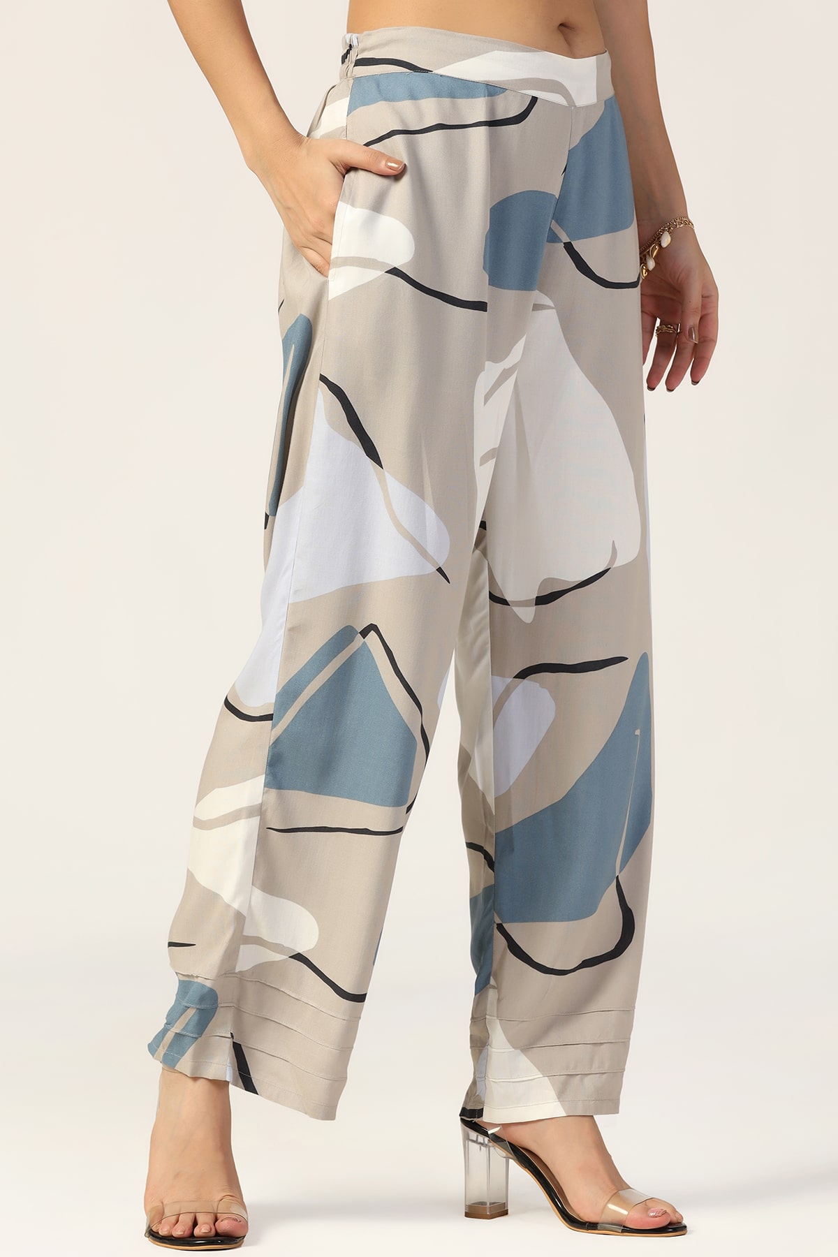 Grey Printed Co Ord Set For Women