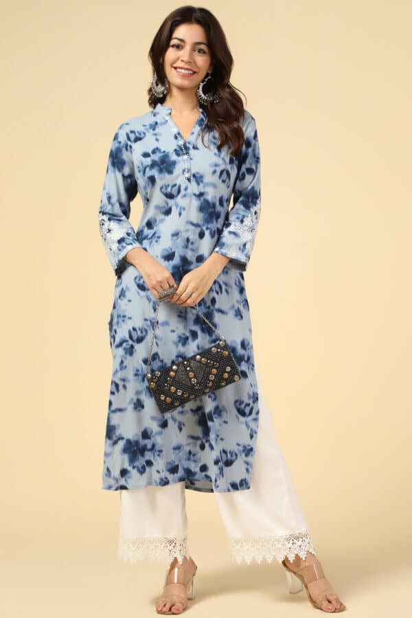 Printed Blue Kurti For Women