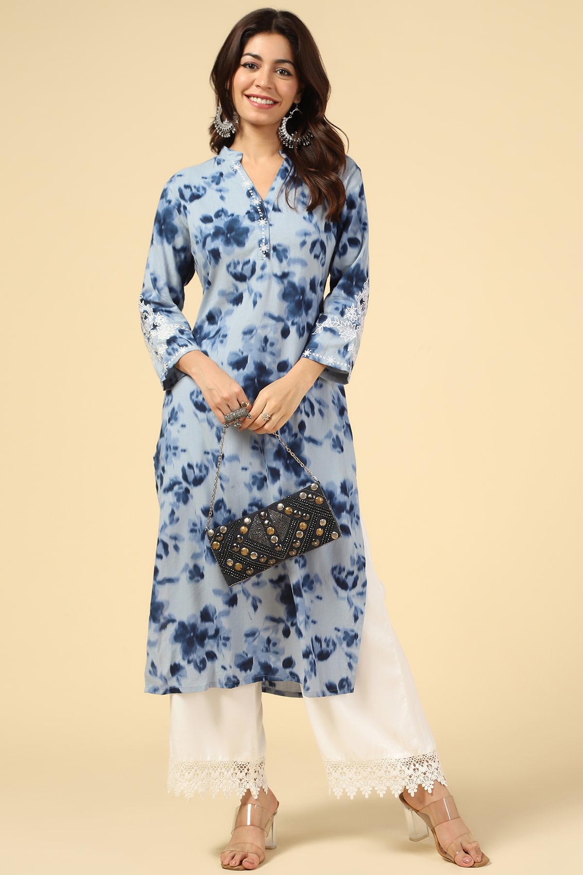 Printed Blue Kurti For Women