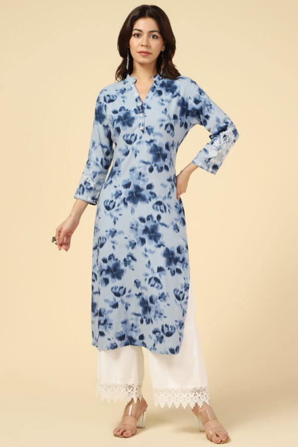 Printed Blue Kurti For Women