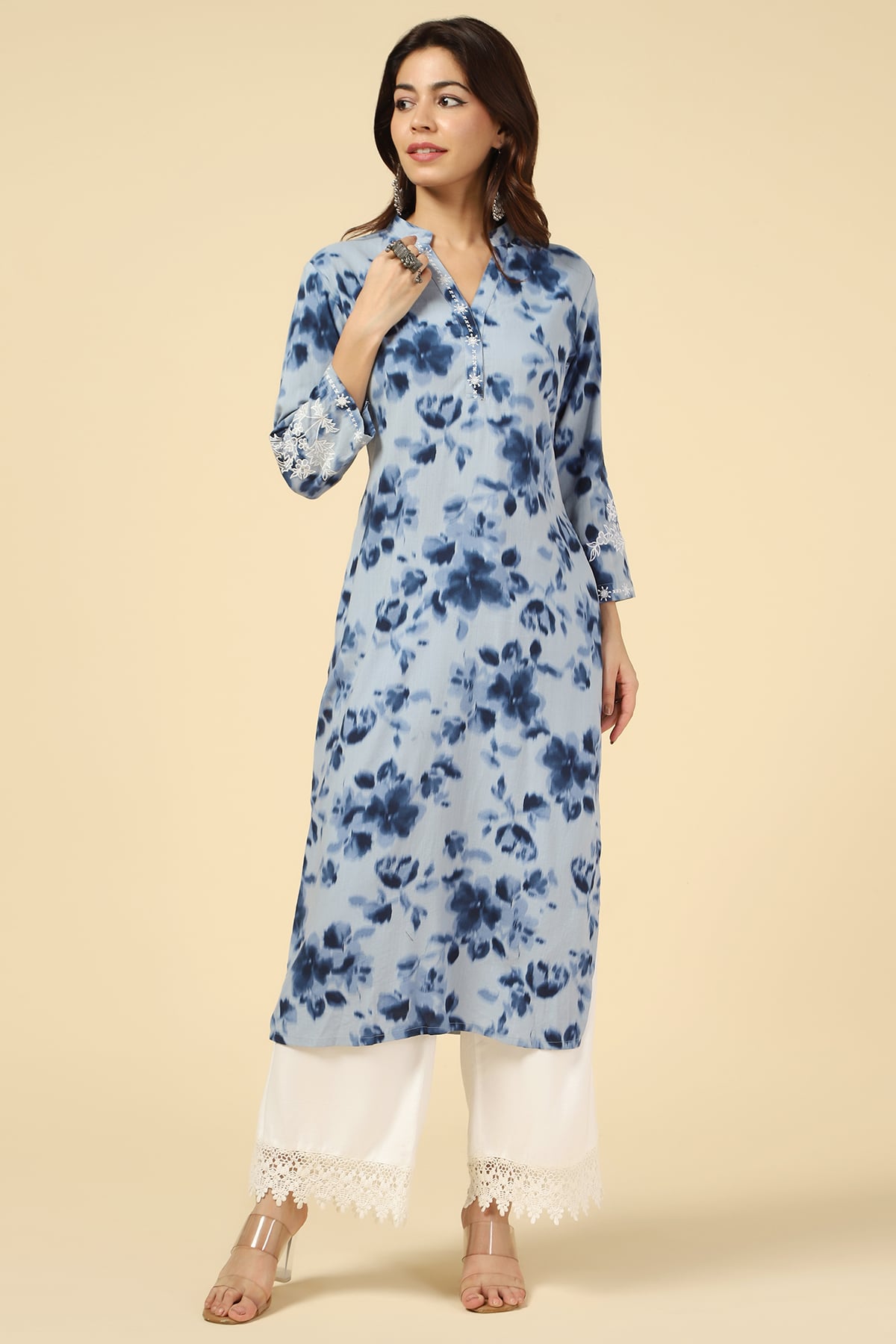 Printed Blue Kurti For Women