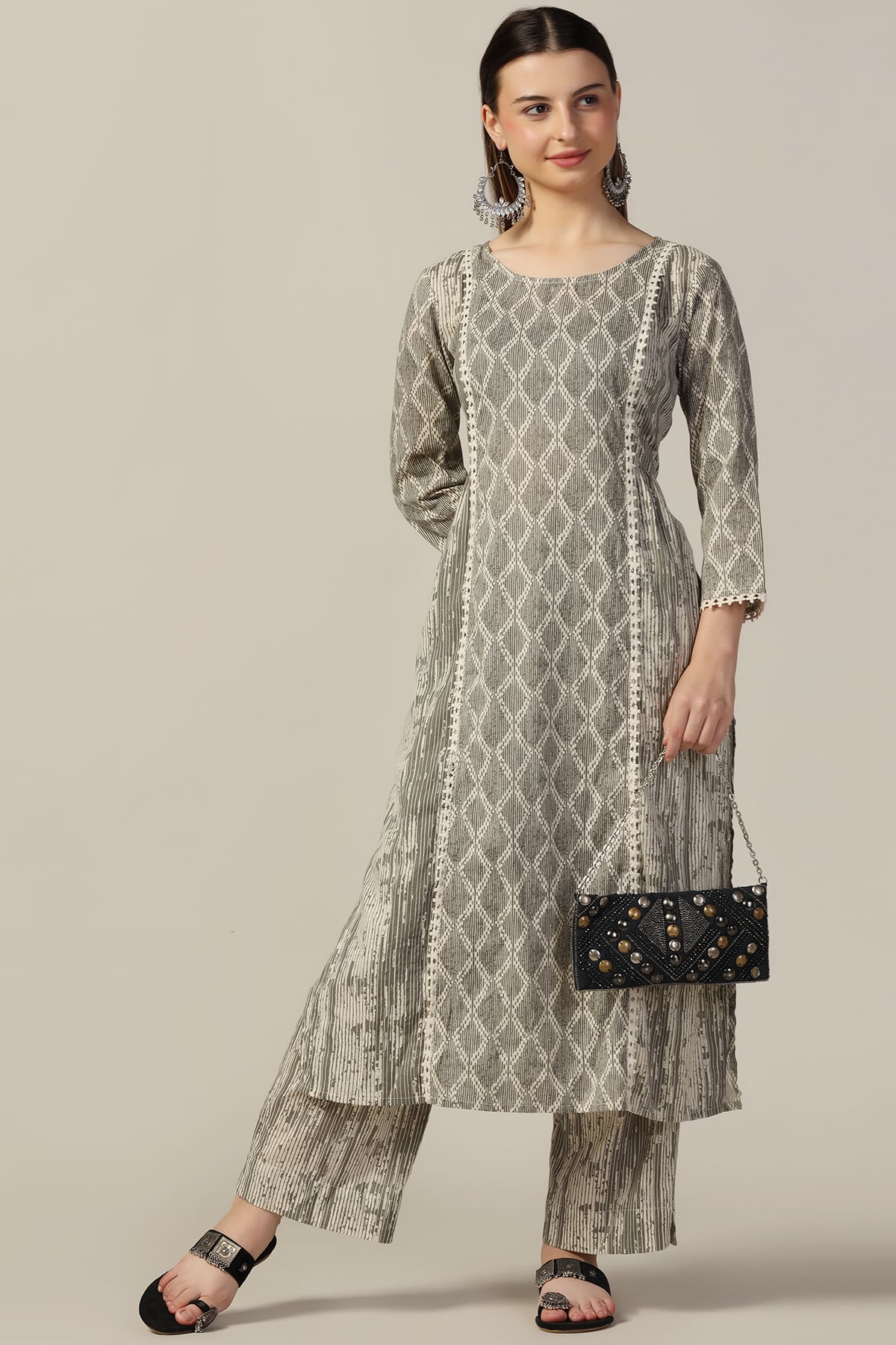 Printed Grey Kurti For Women
