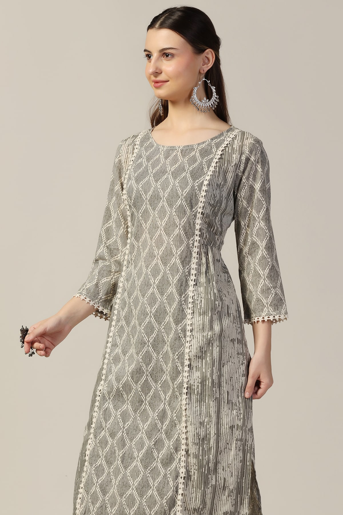 Printed Grey Kurti For Women