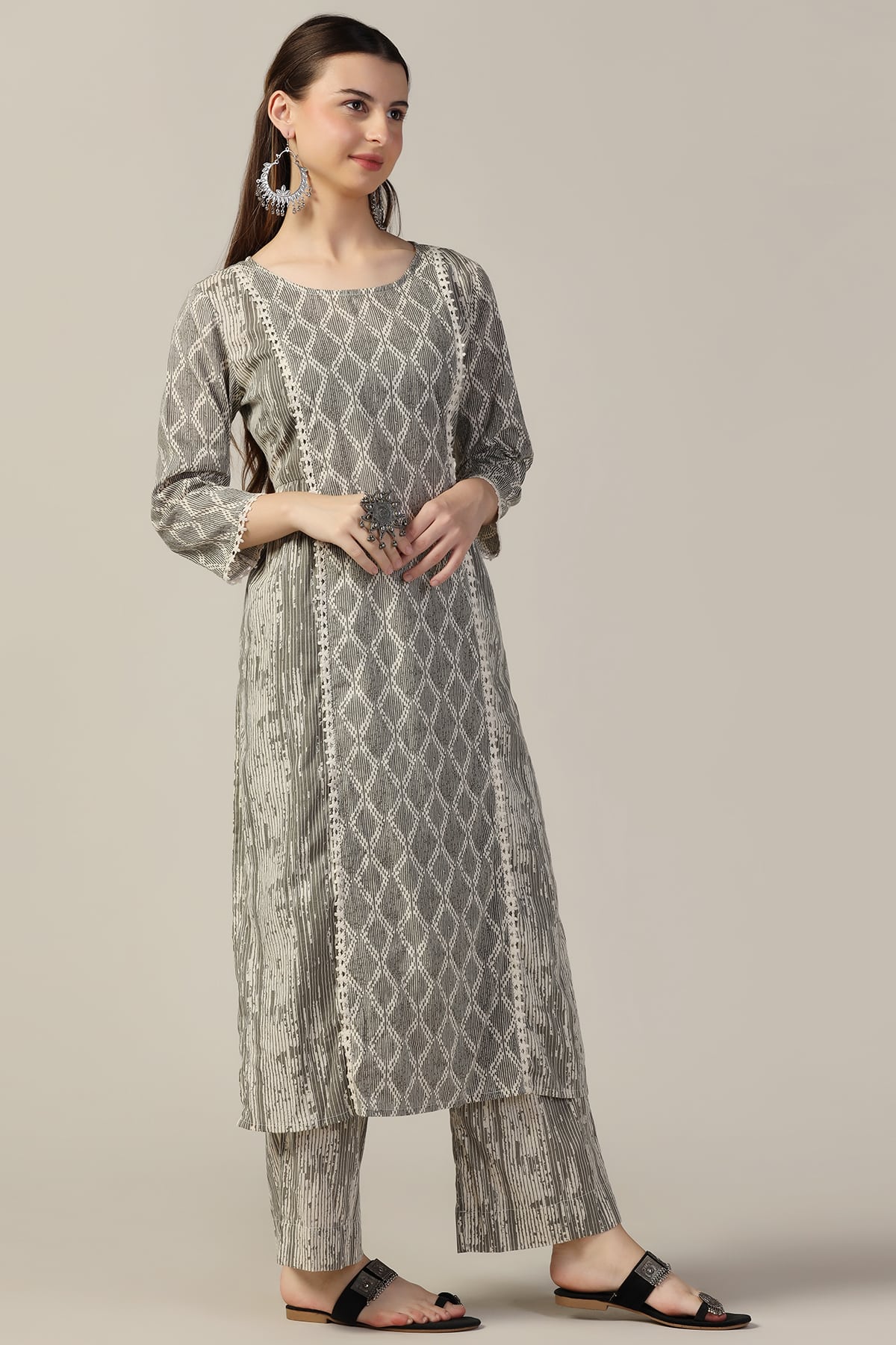 Printed Grey Kurti For Women