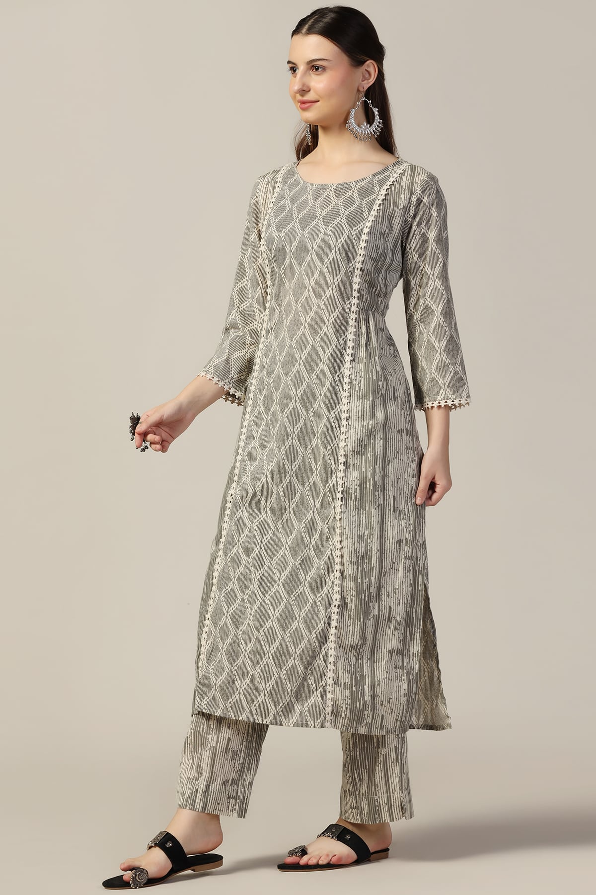 Printed Grey Kurti For Women