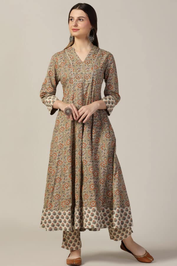 Printed Sage Green Kurti For Women