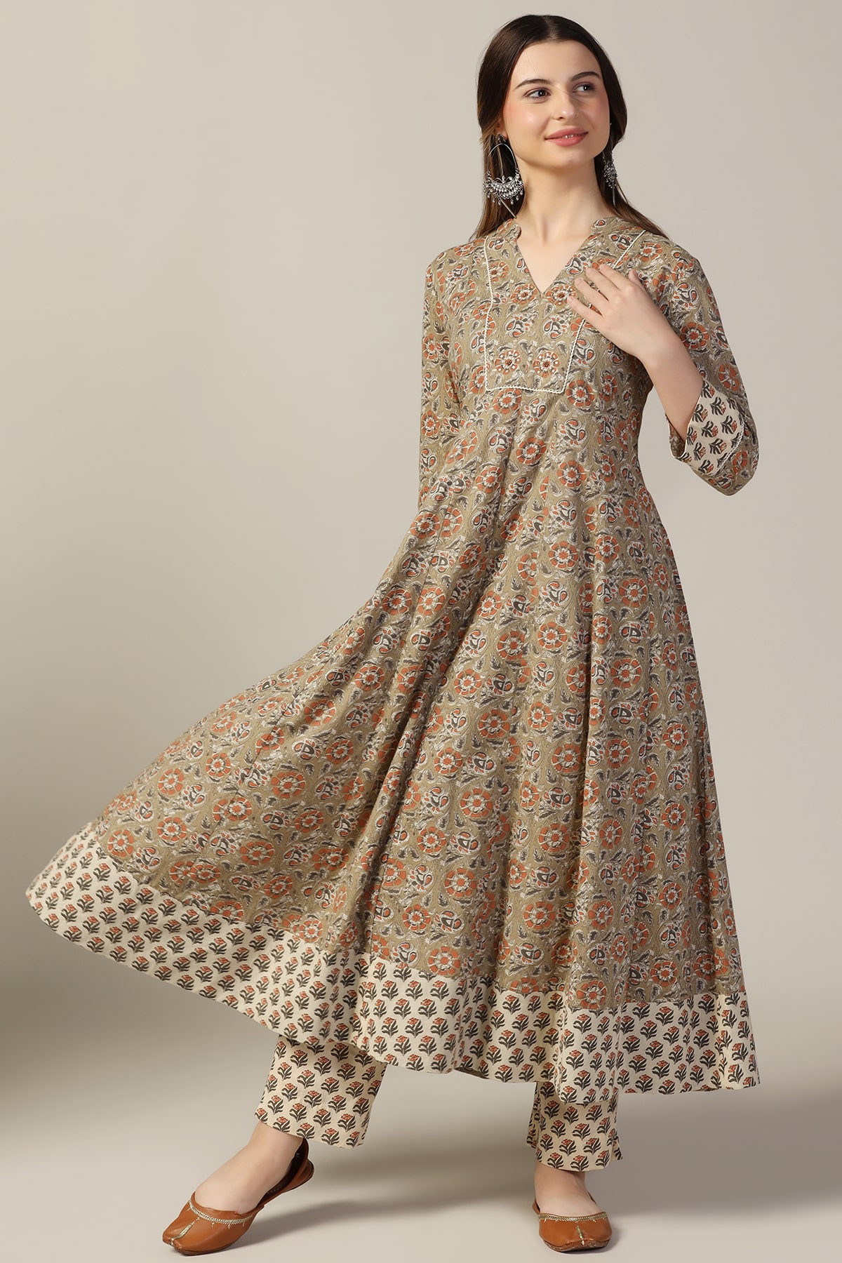 Printed Sage Green Kurti For Women