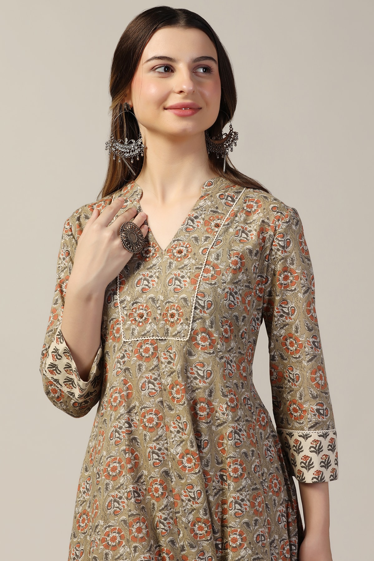 Printed Sage Green Kurti For Women