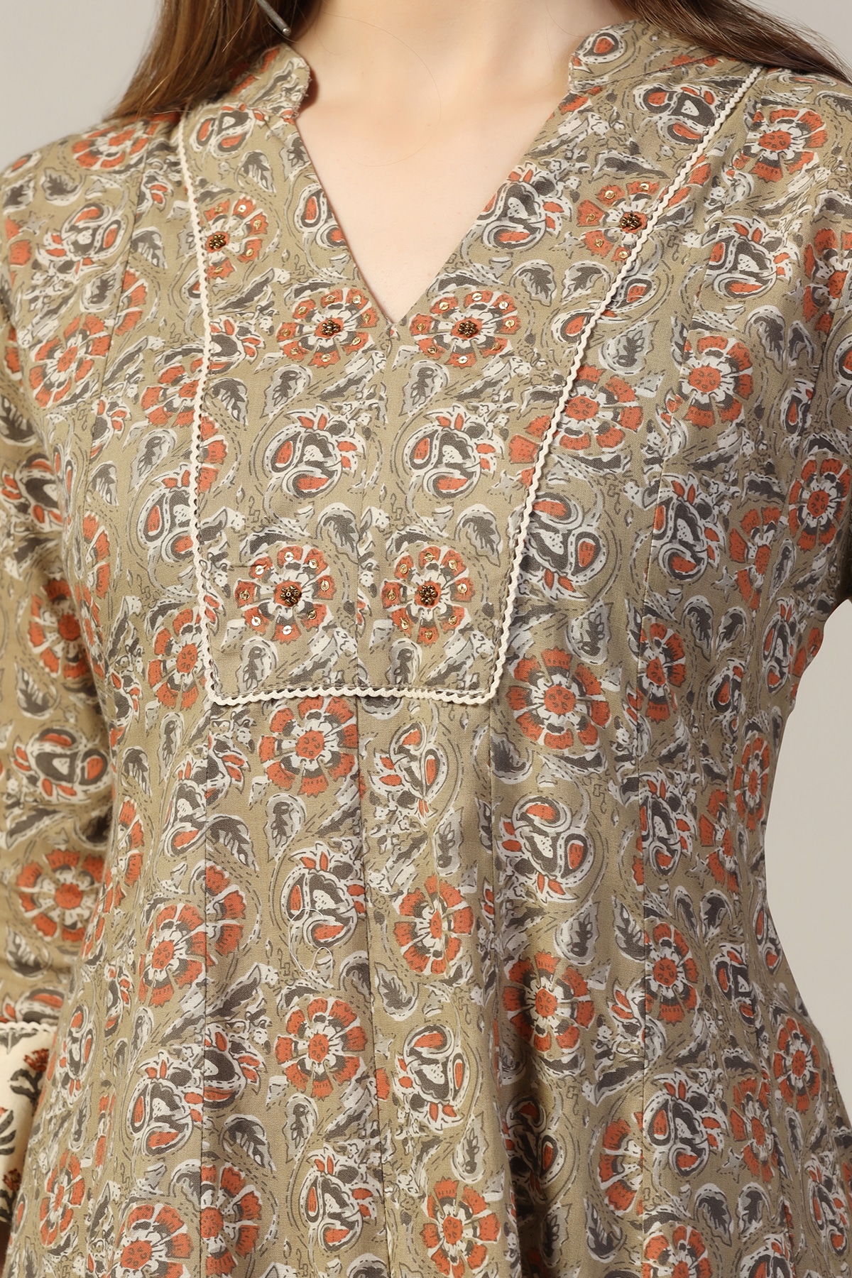 Printed Sage Green Kurti For Women