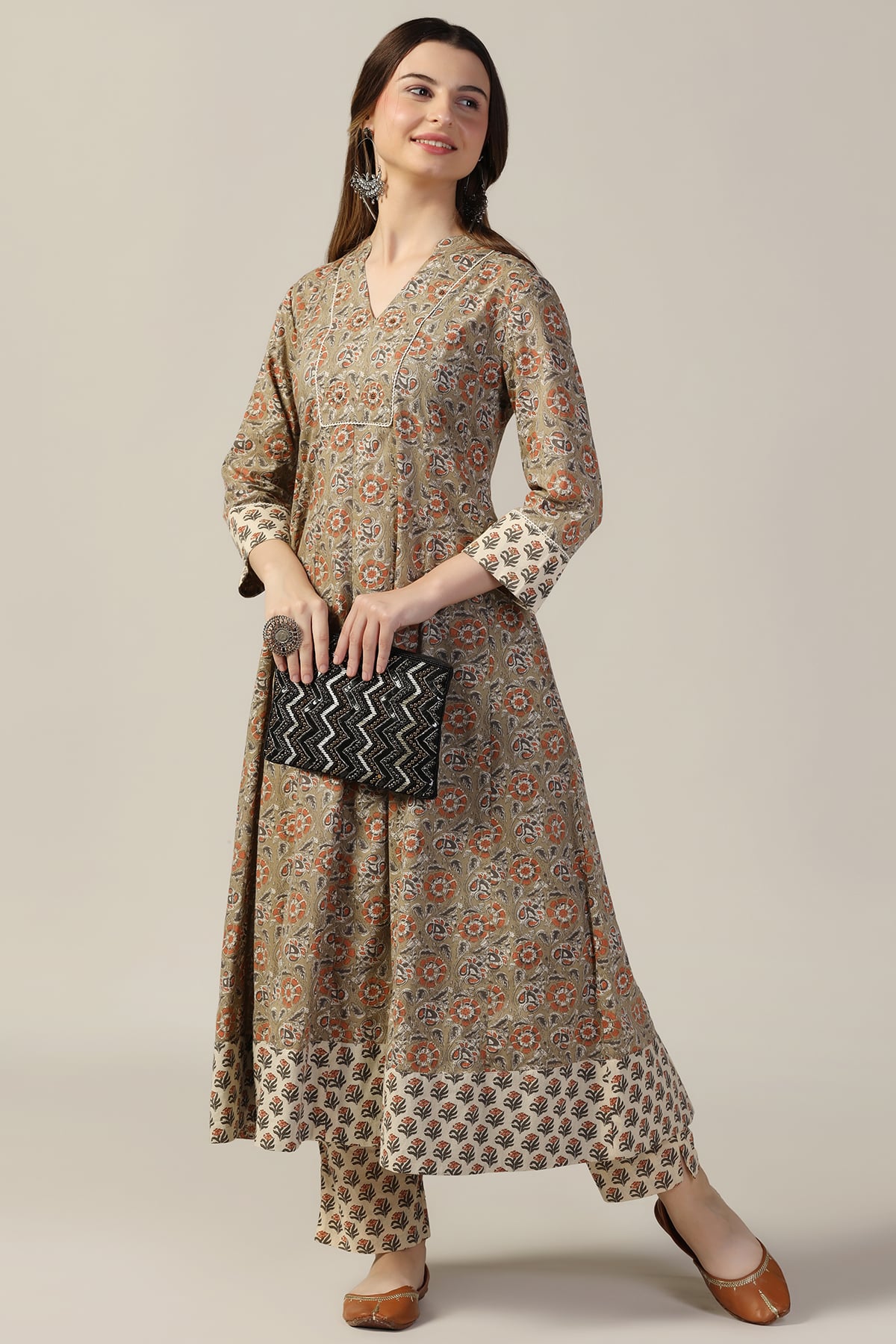 Printed Sage Green Kurti For Women