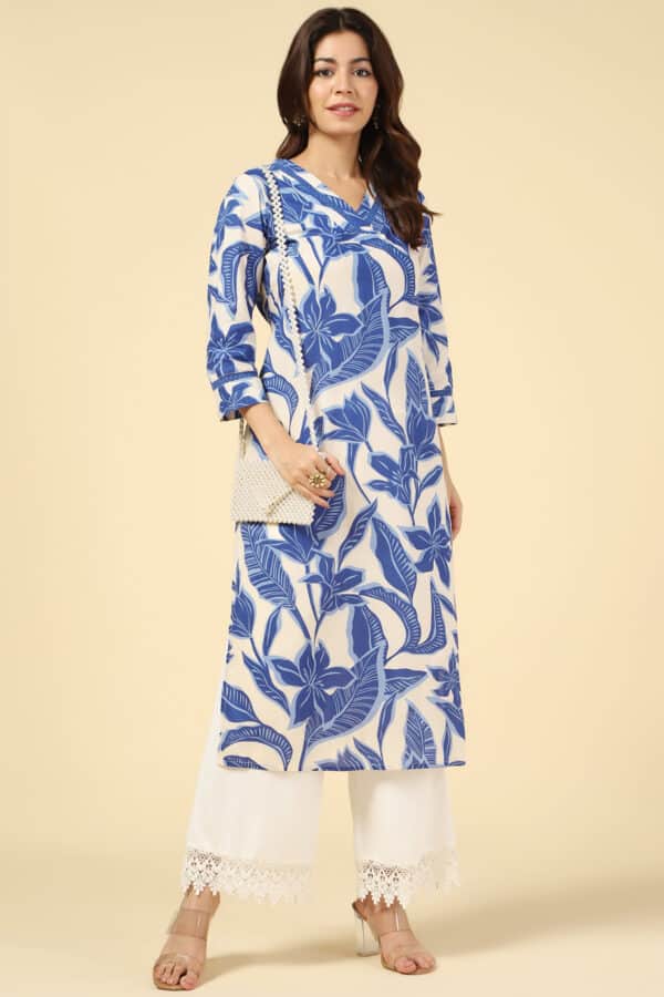 White and Blue Printed Kurtas For Women