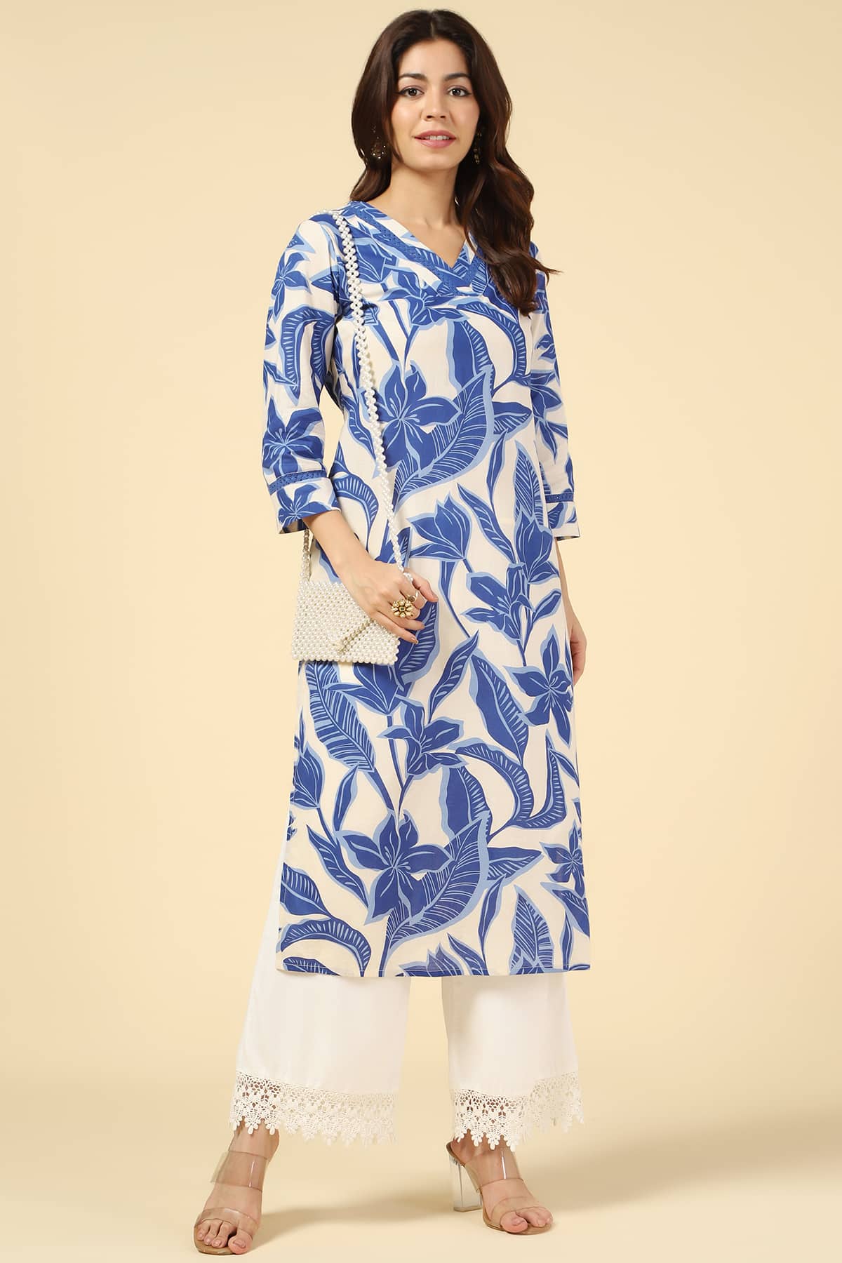 White and Blue Printed Kurtas For Women