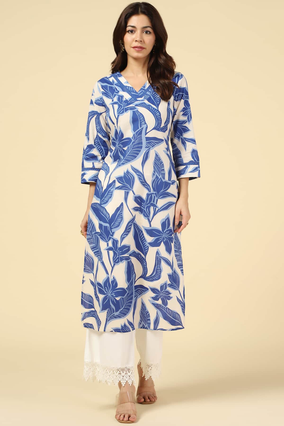 White and Blue Printed Kurtas For Women