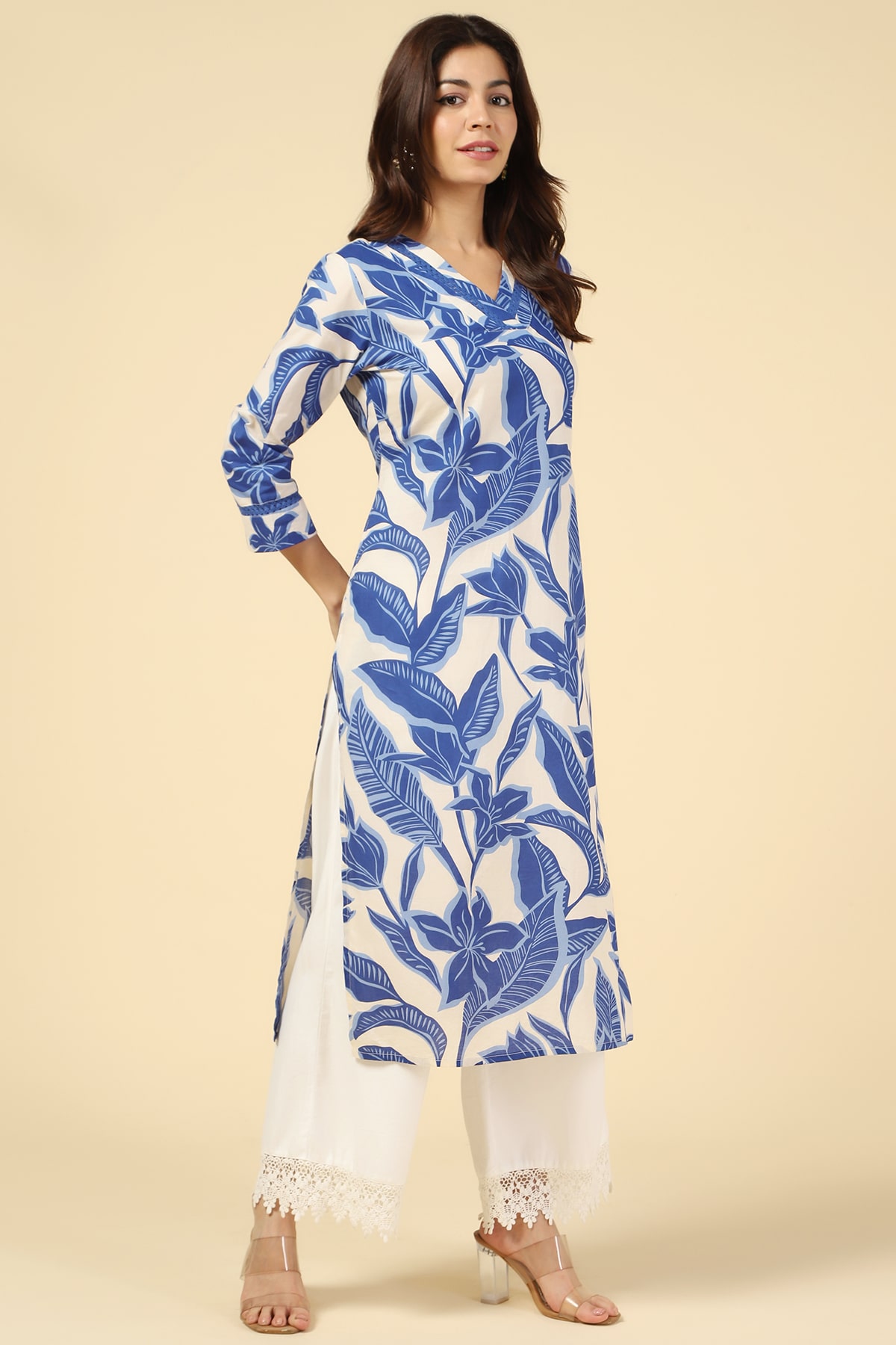 White and Blue Printed Kurtas For Women
