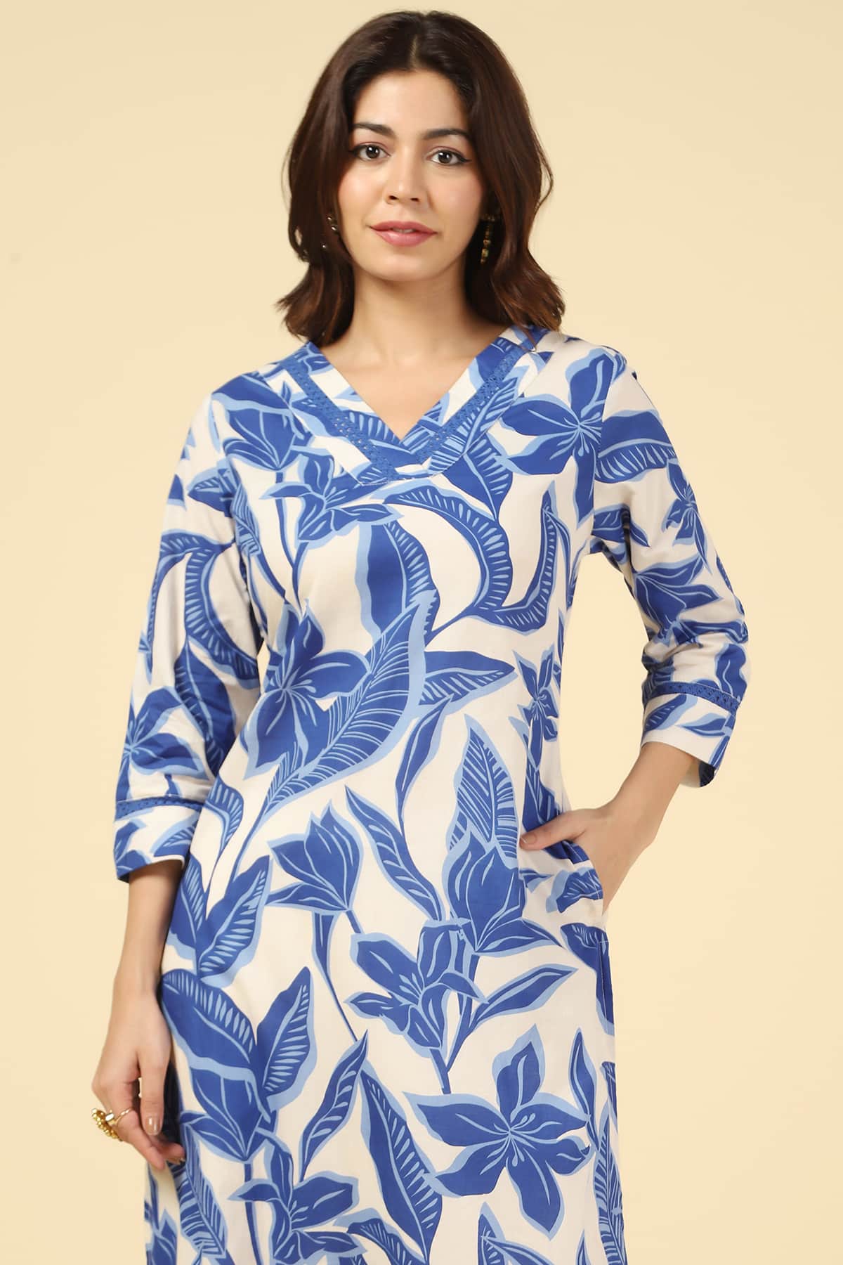 White and Blue Printed Kurtas For Women
