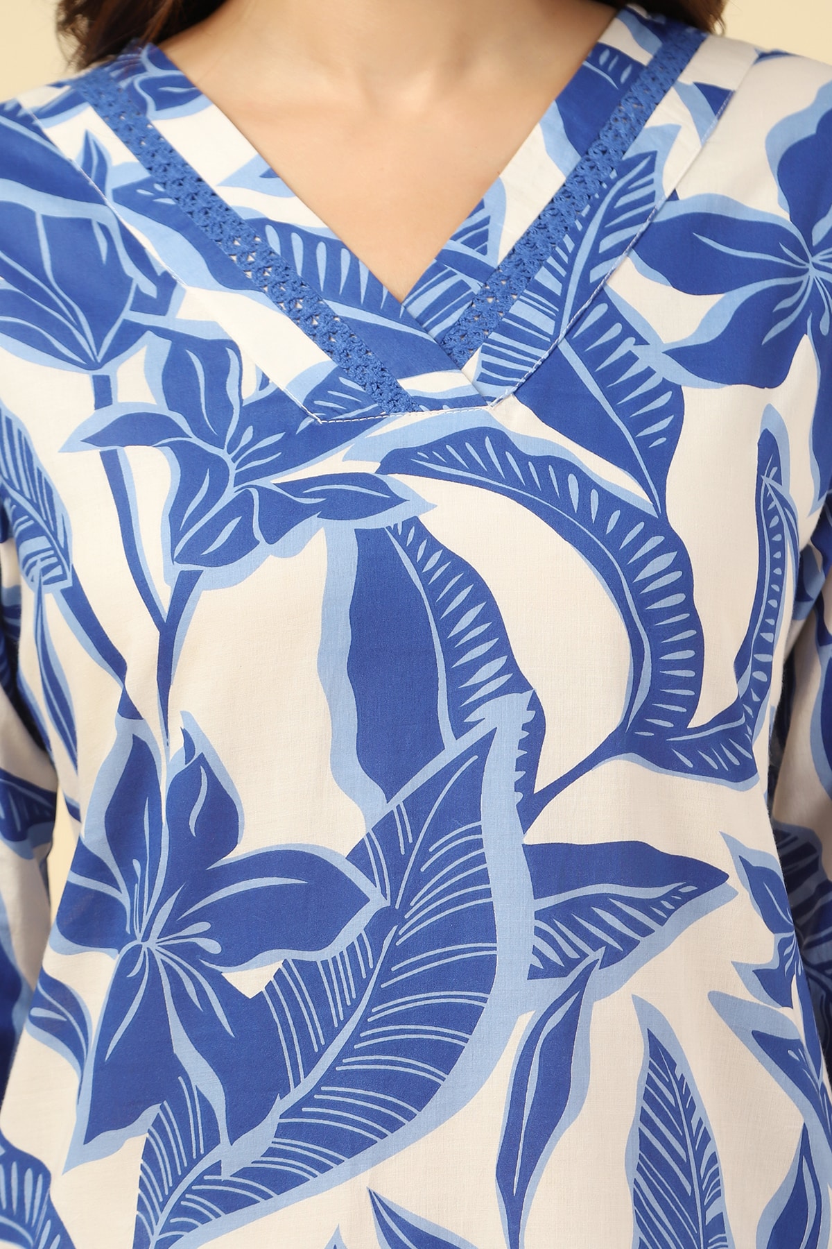 White and Blue Printed Kurtas For Women