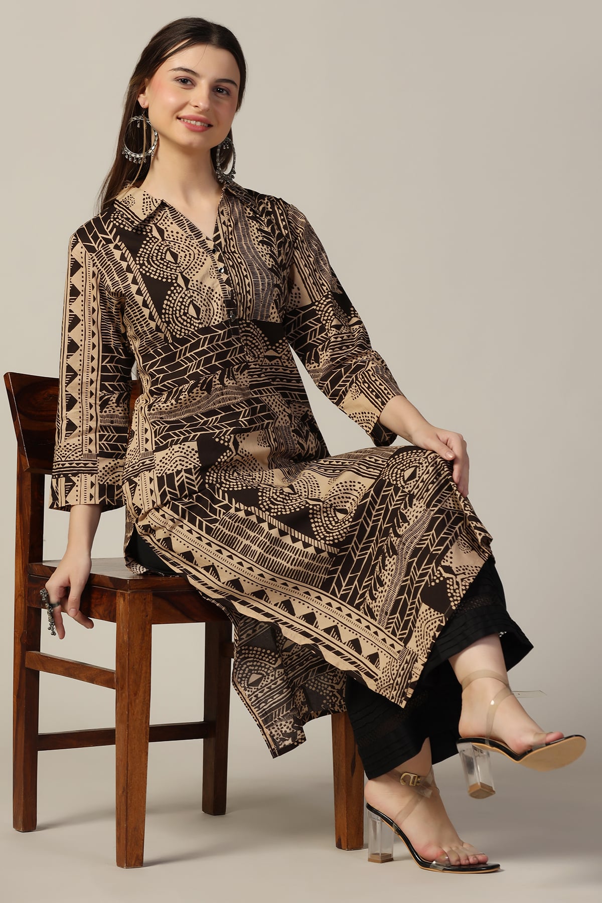 Brown And Beige Color Kurti For Women