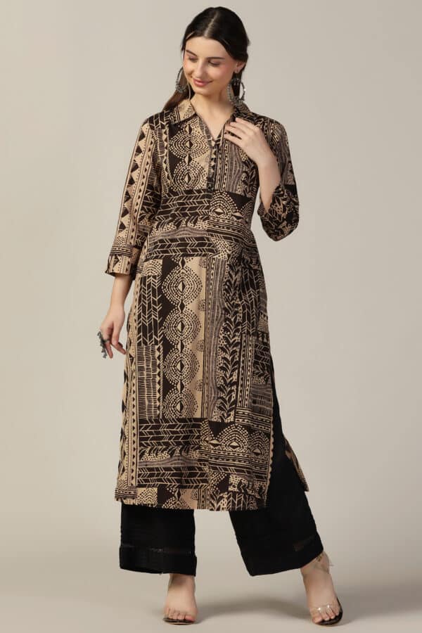 Brown And Beige Color Kurti For Women
