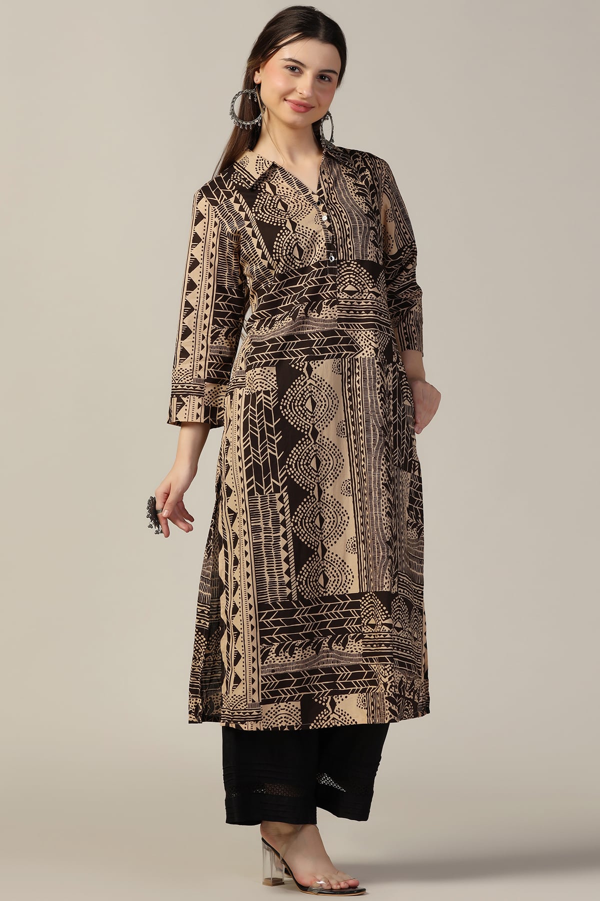 Brown And Beige Color Kurti For Women