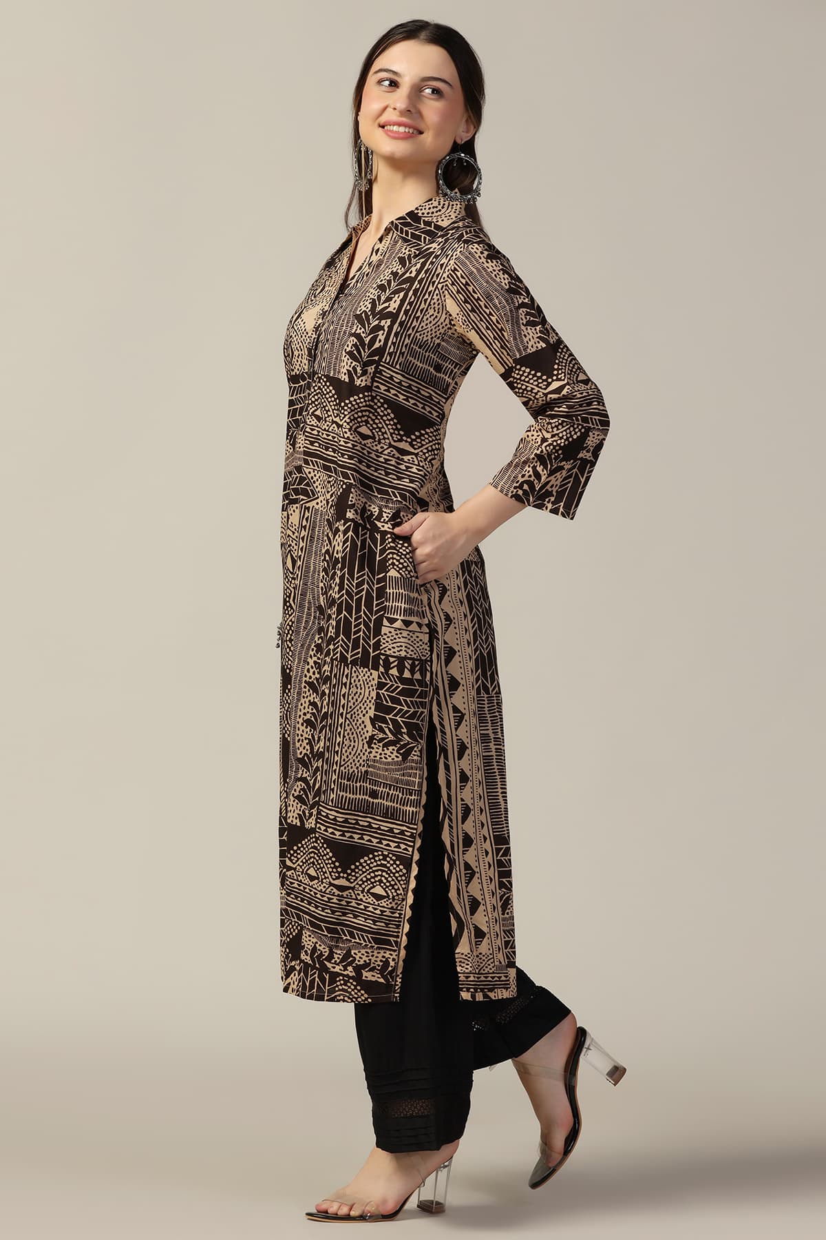 Brown And Beige Color Kurti For Women