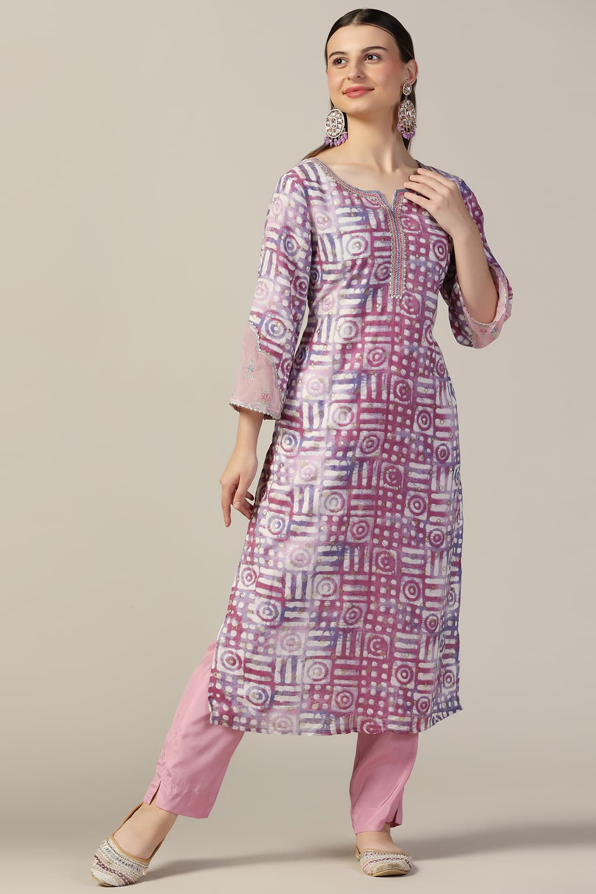Pink Printed Brocade Kurti For Women