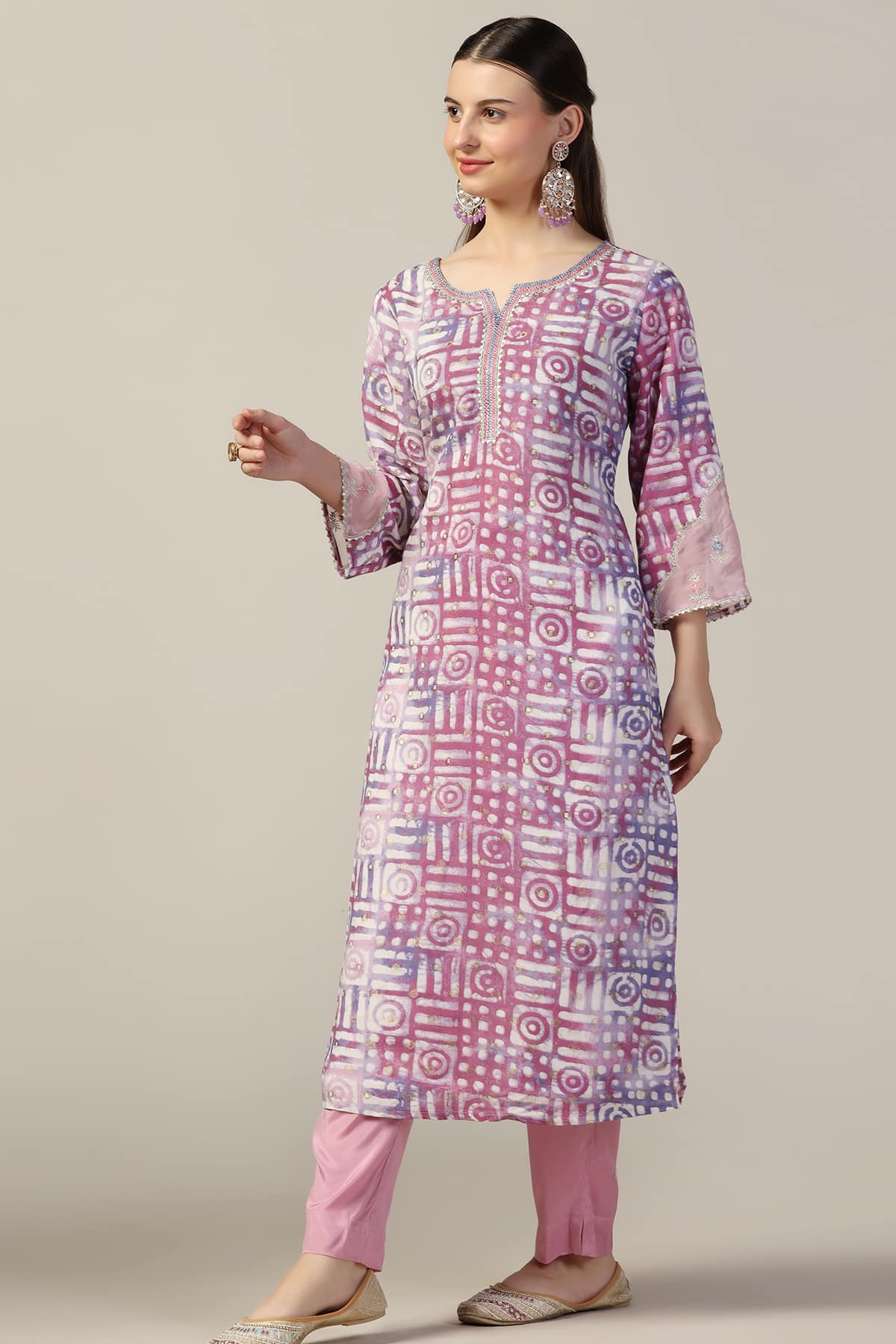 Pink Printed Brocade Kurti For Women