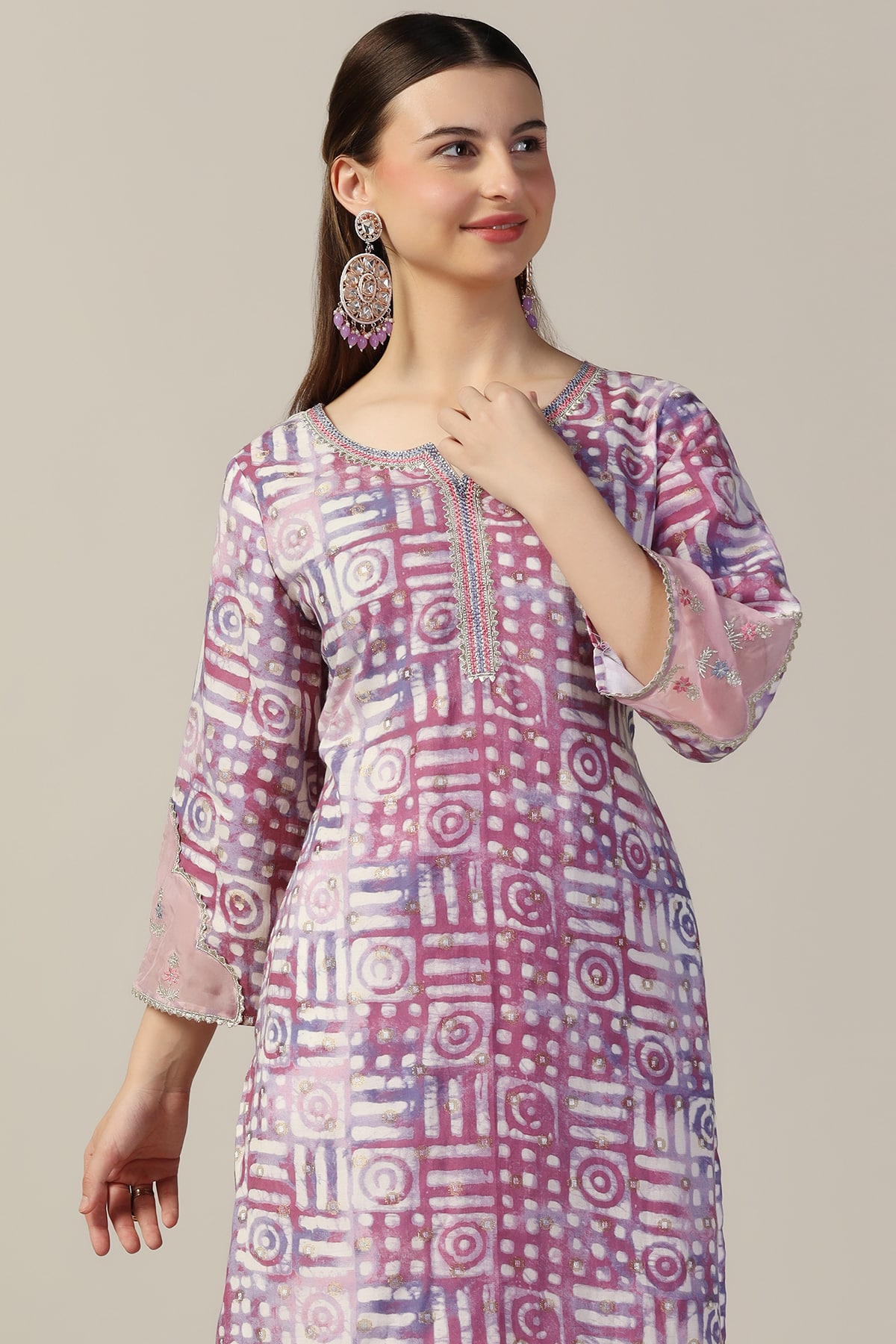 Pink Printed Brocade Kurti For Women