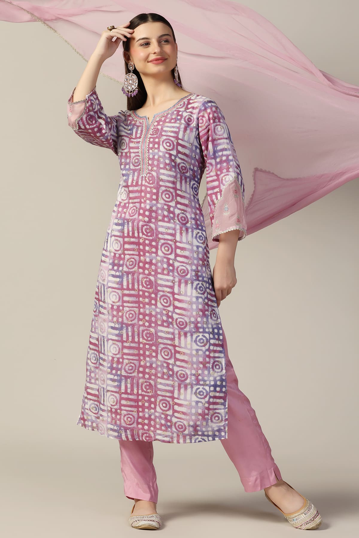 Pink Printed Brocade Kurti For Women