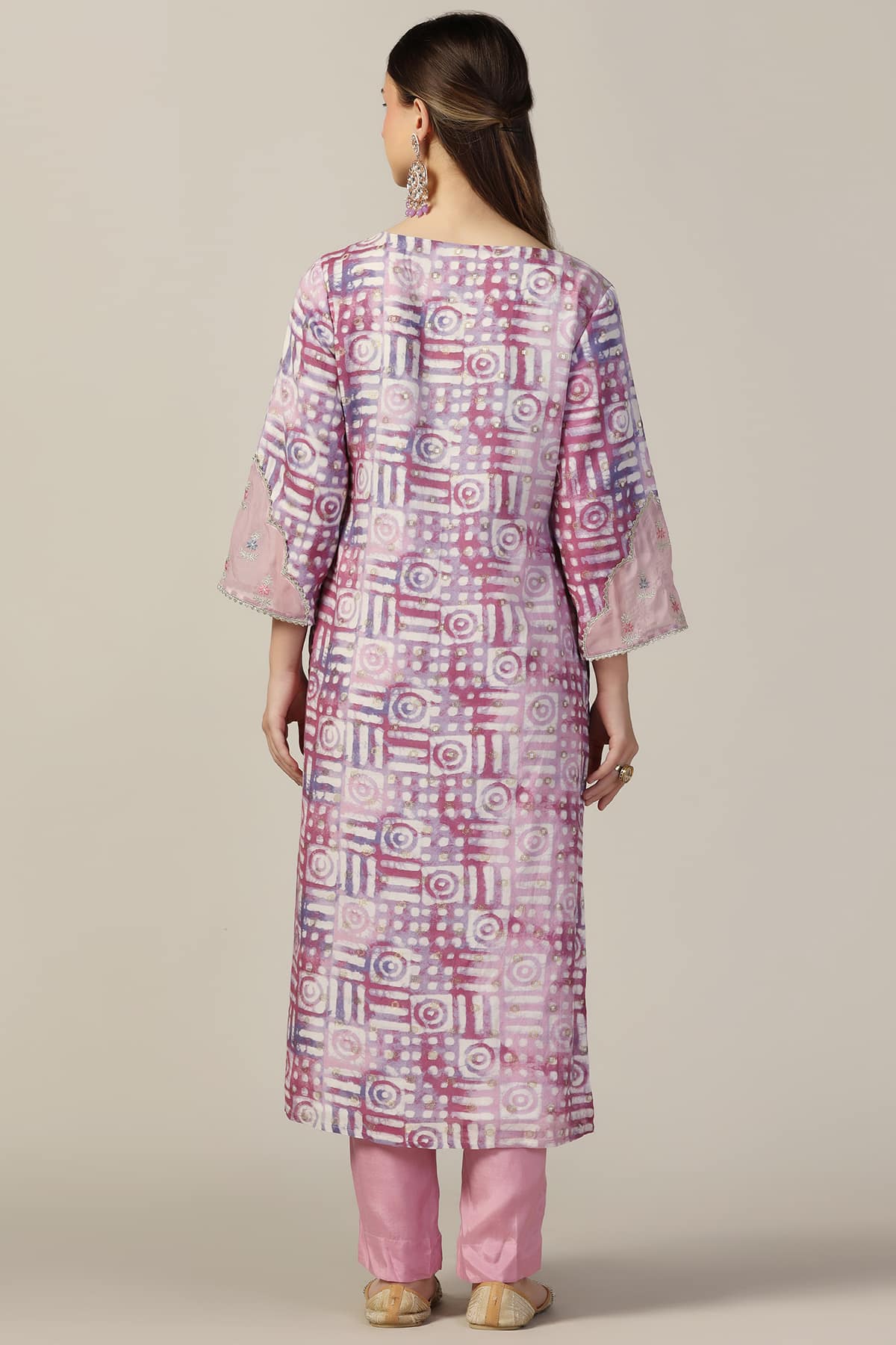 Pink Printed Brocade Kurti For Women