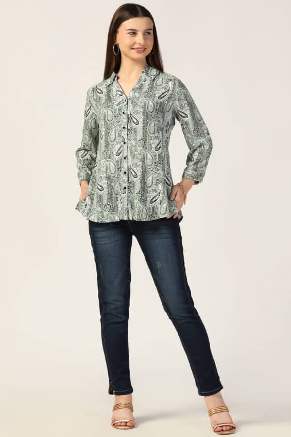 Printed Light Sage Green Shirt For Women