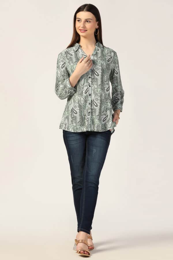 Printed Light Sage Green Shirt For Women