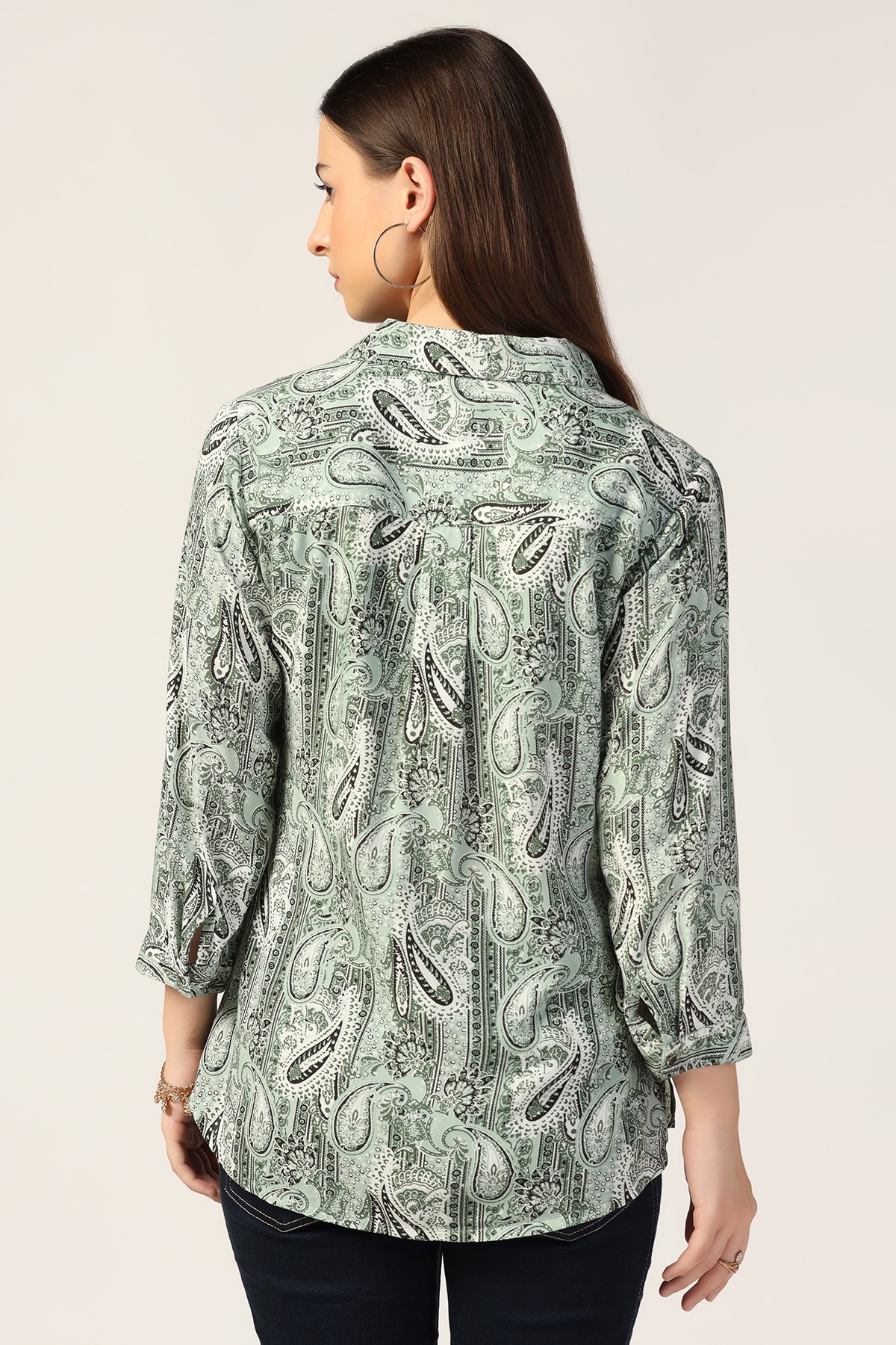 Printed Light Sage Green Shirt For Women